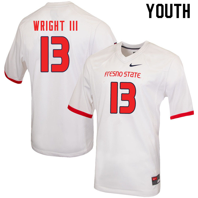Youth #13 Rodney Wright III Fresno State Bulldogs College Football Jerseys Sale-White - Click Image to Close